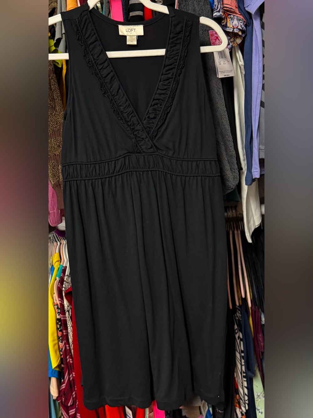 Ann Taylor women’s size XS mini sundress solid black sleeveless dress V-neck